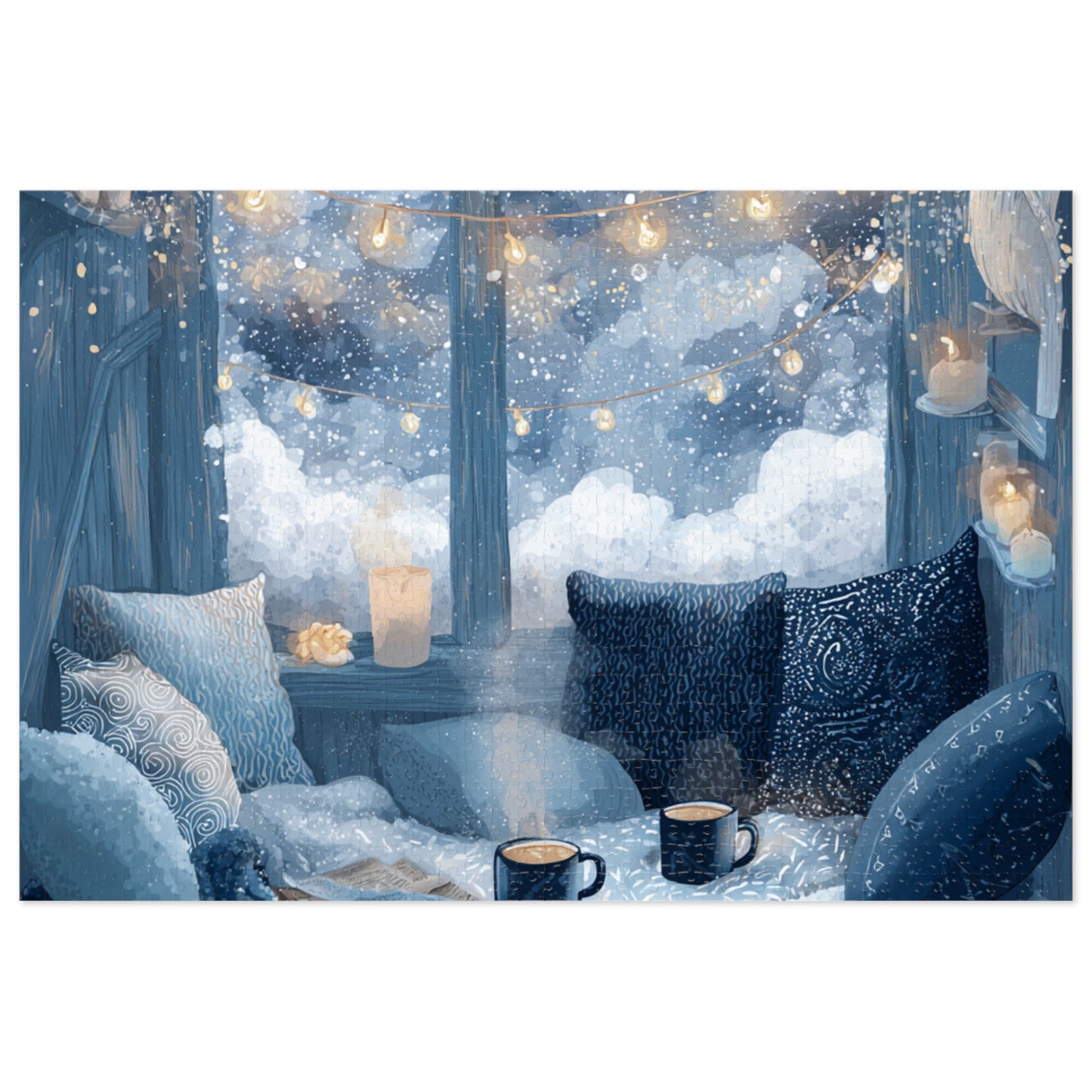 Snowy Window Glow Cozy Winter Night Hygge Jigsaw for Relaxing Evenings & Holiday Gifts