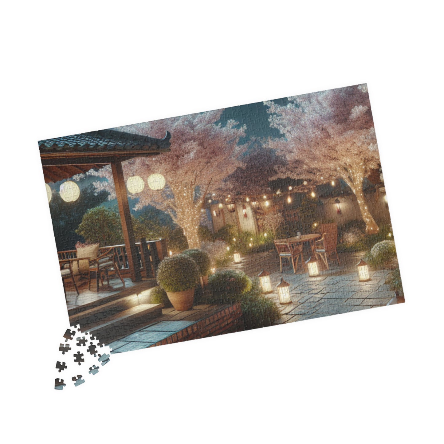 Midnight Blossom Porch-Cherry Blossom Jigsaw Puzzle