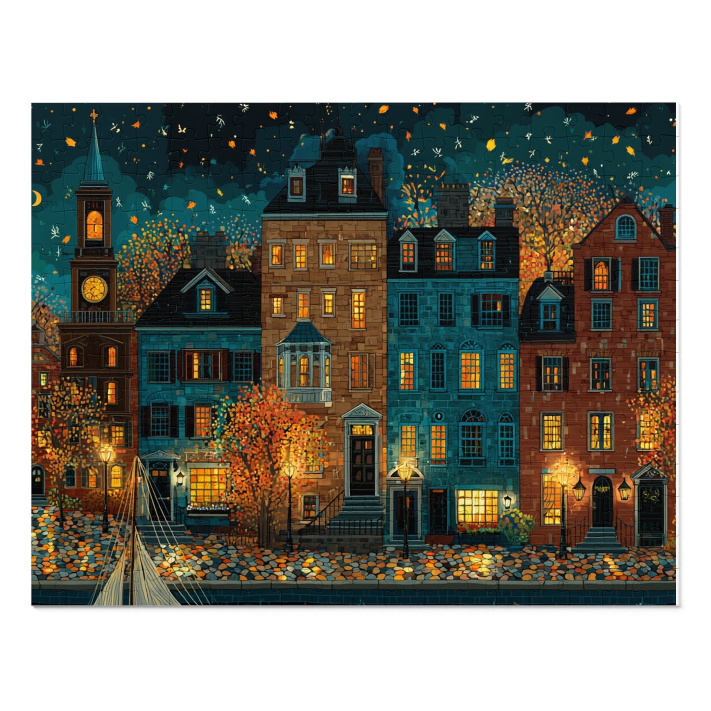 Whimsical Pennsylvania Fall Neighborhood Puzzle – A Cozy Autumn Escape Jigsaw Puzzle with Tin