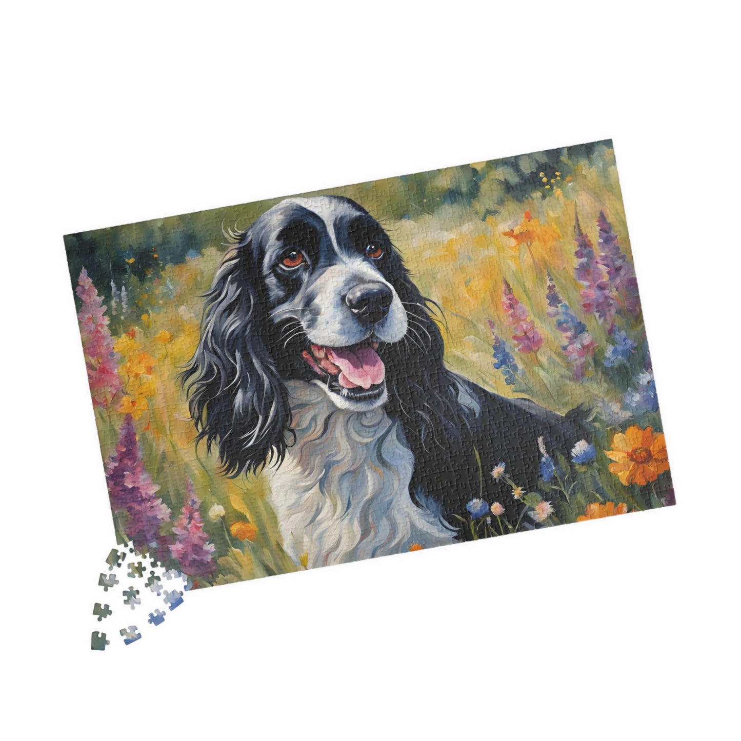 Beautiful Black and White Parti Cocker Spaniel Dog Puzzle - 110, 252, 520, 1014-piece, Perfect Gift for Dog Lovers