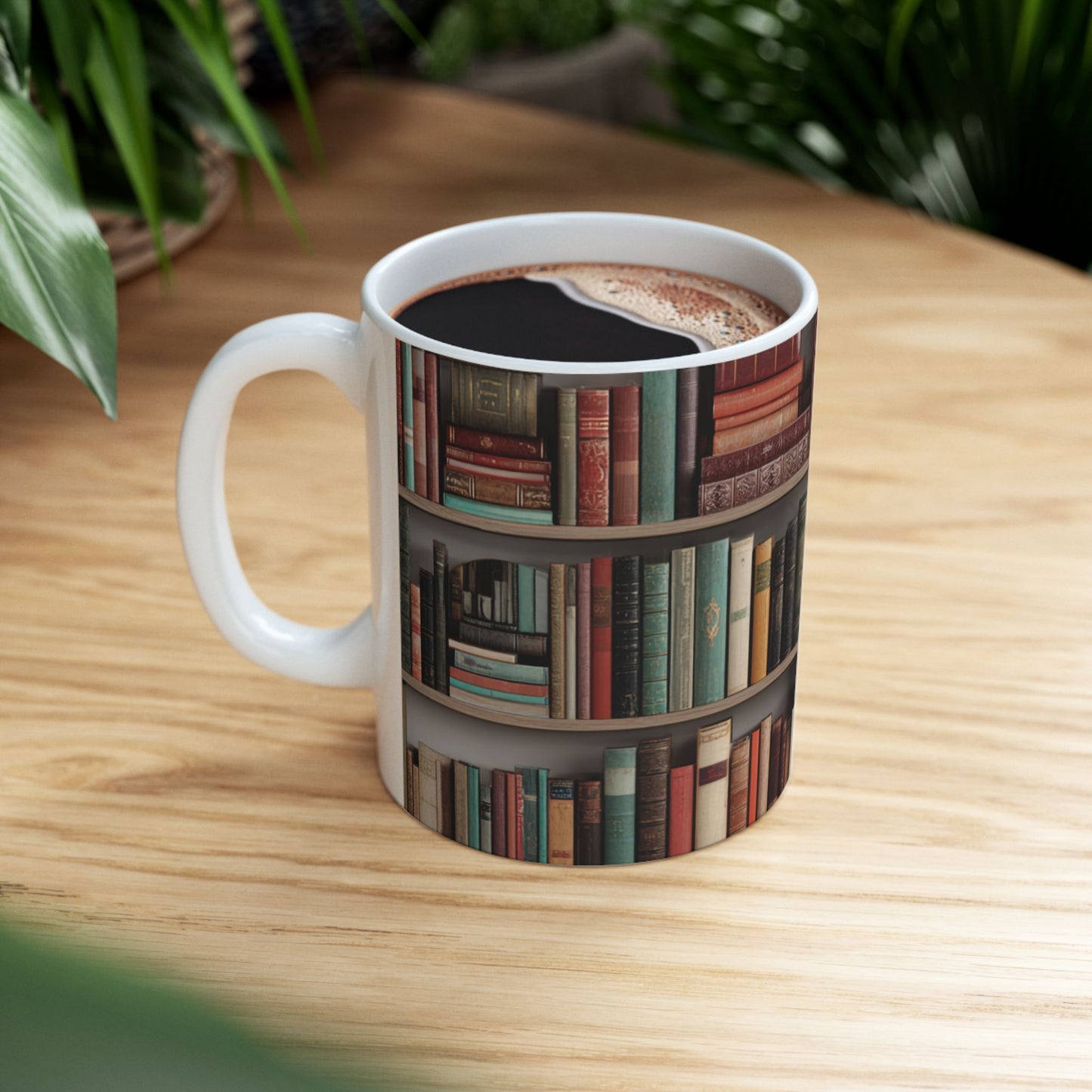 Bookshelf Ceramic Mug | Cozy Book Lover Gift | Reading Coffee and Tea Mug | Book Club Gift | Jazz N’ Coffee Puzzles