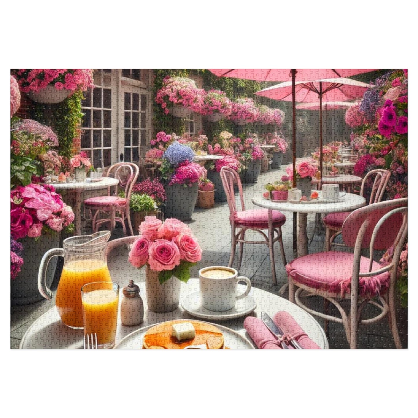 Blooming Café Bliss: Pancakes In Paradise- Jigsaw Puzzle