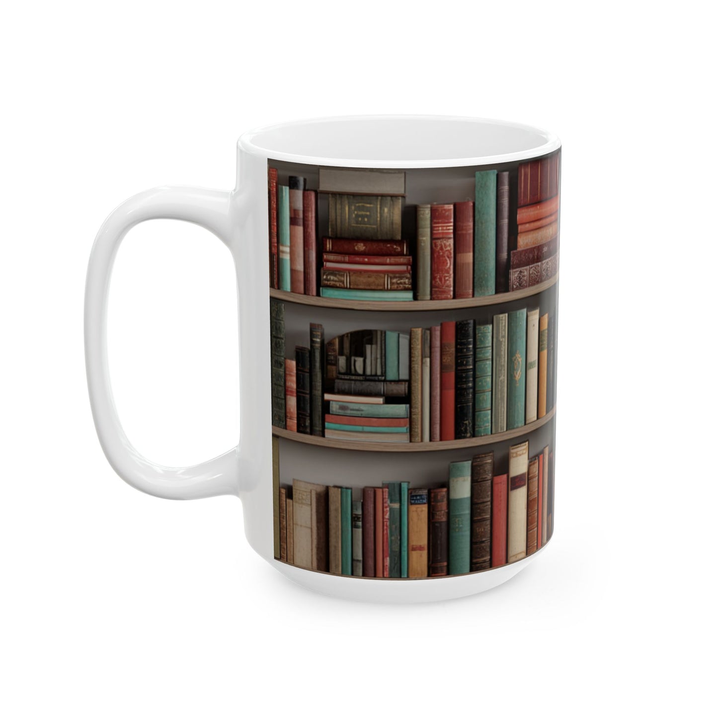 Bookshelf Ceramic Mug | Cozy Book Lover Gift | Reading Coffee and Tea Mug | Book Club Gift | Jazz N’ Coffee Puzzles