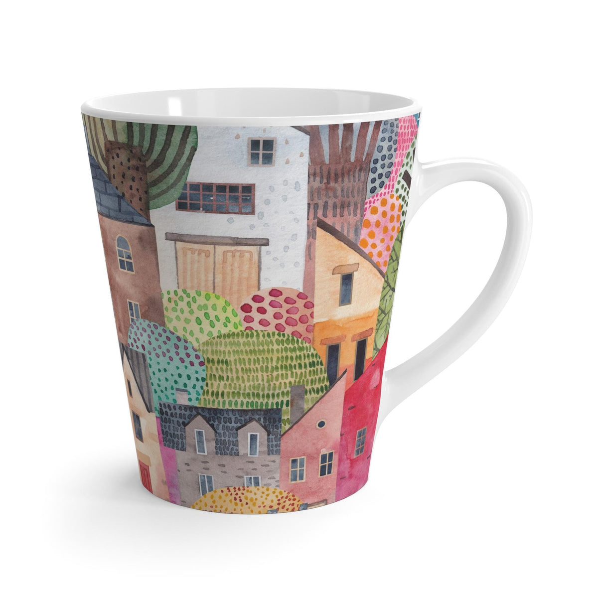 Whimsical Village Latte Mug | Hand-drawn Cozy Drinkware | Perfect Gift for Coffee Lovers, Housewarming, Holidays, Home Decor