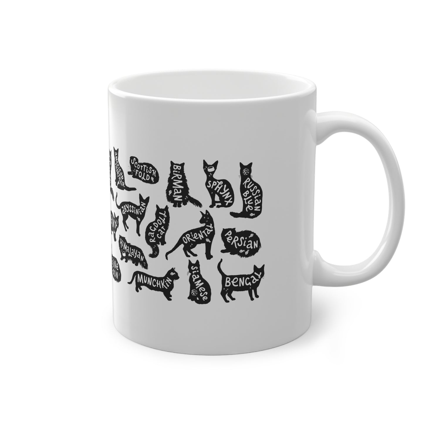 Cat Breeds Mug, 11oz Mug, Cute Coffee Cup for Cat Lovers,  Kitty Art Mug for Cat Moms & Dads, Veterinarian Gift, Pet Sitter Gift