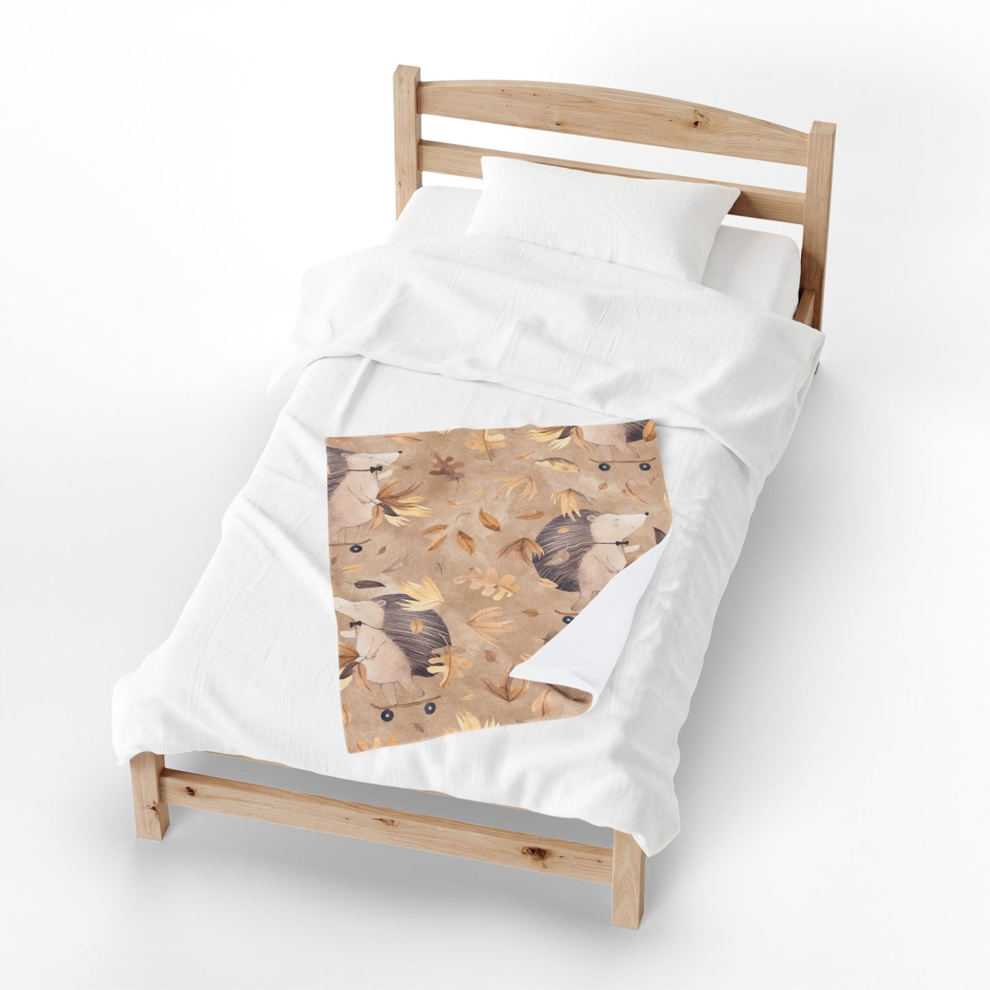 Hedgehog Skate Velveteen Plush Blanket – Cute Woodland Animal Throw for Kids & Cozy Autumn Decor