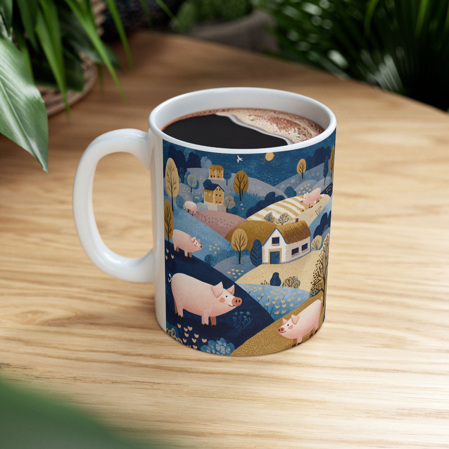 Whimsical Pig Design Ceramic Mug - 11oz & 15oz Options, Cute Farmhouse Decor, Perfect Gift for Animal Lovers, Cozy Coffee Breaks
