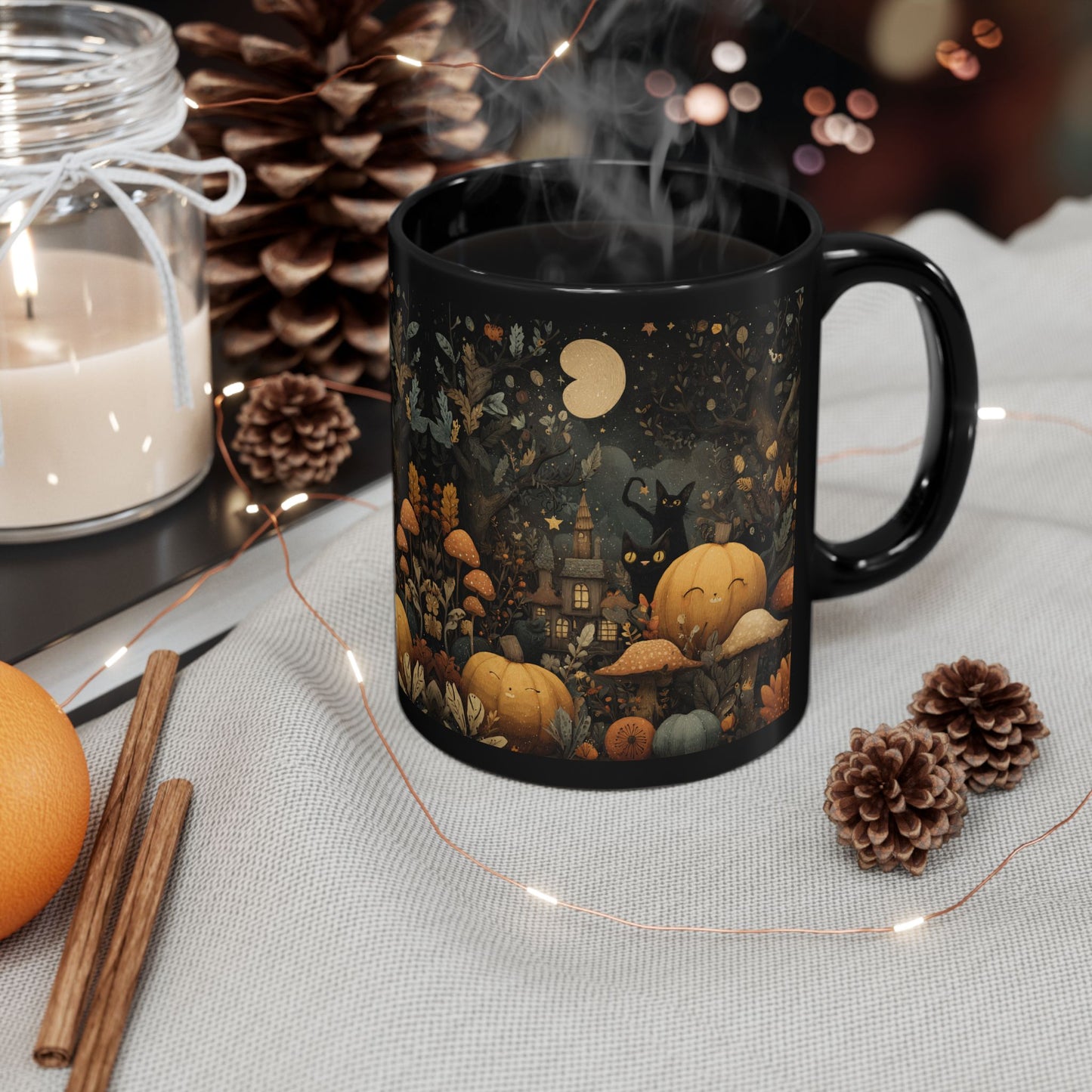 Whimsical Halloween Mug - Cozy Autumn Vibes, Perfect for Spooky Season, Cat Lover Gift, Fall Decor, Holiday Beverage Cup