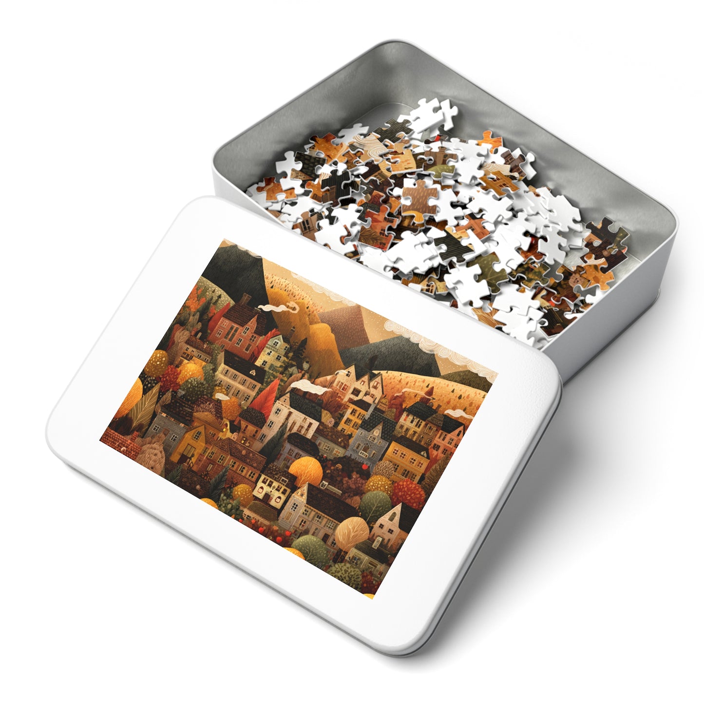 Amber Peak Village Puzzle | Tranquil Autumn Mountain Scene | Cozy Fall Jigsaw Gift | Jazz N’ Coffee Puzzles