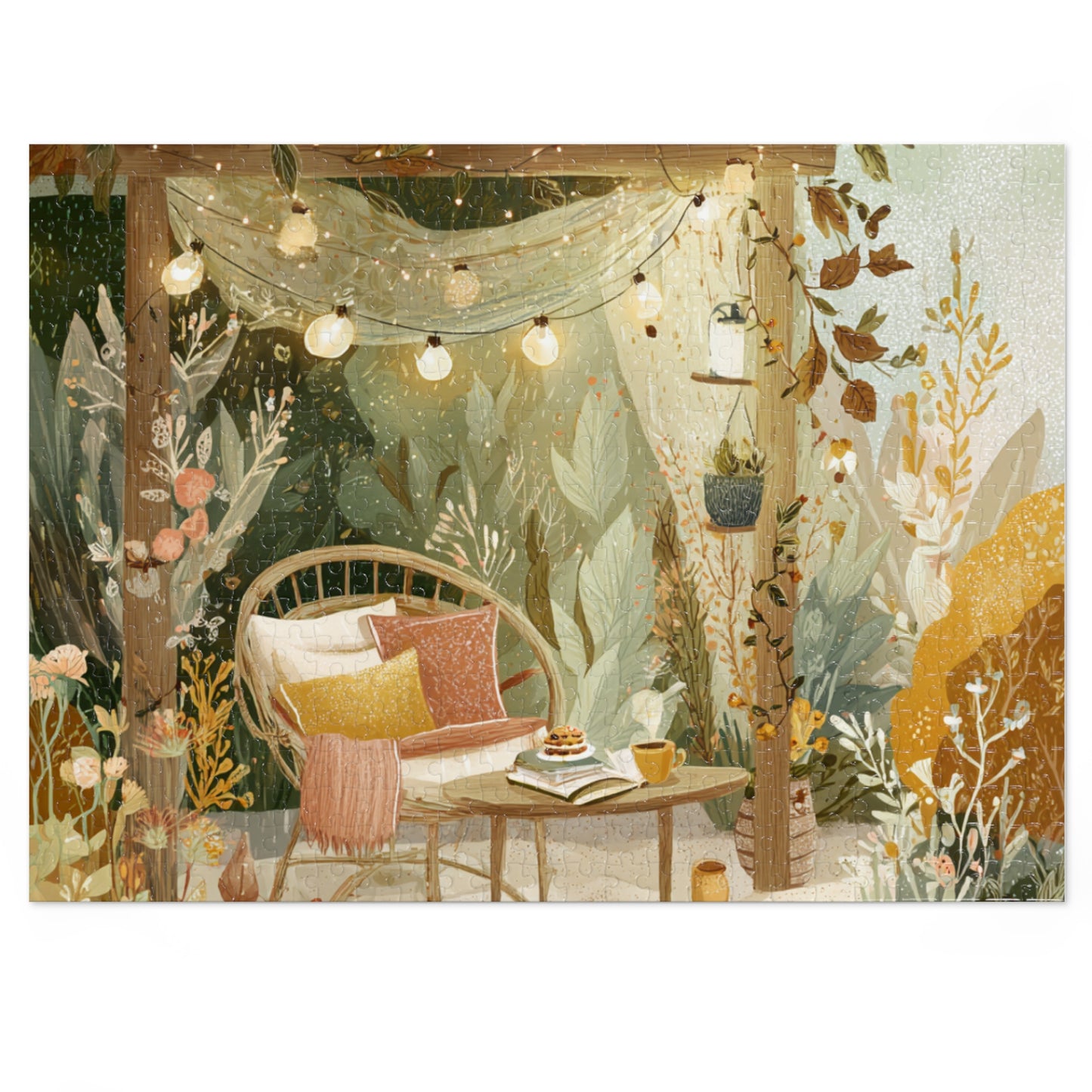 Cozy Fairy Light Outdoor Scene Jigsaw Puzzle (with Tin) — 500-Piece Relaxing Garden Puzzle