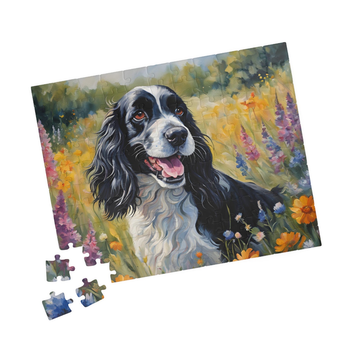 Beautiful Black and White Parti Cocker Spaniel Dog Puzzle - 110, 252, 520, 1014-piece, Perfect Gift for Dog Lovers