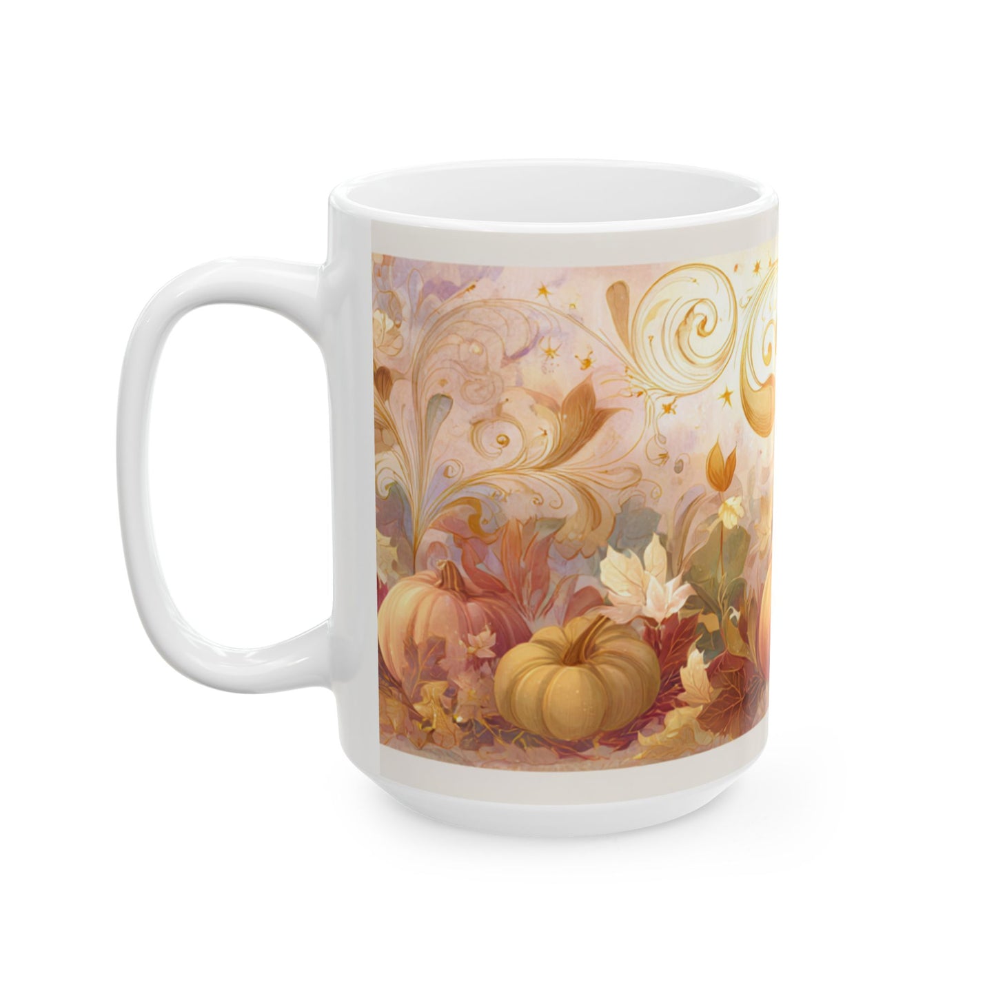 Whimsical Thanksgiving Mug, Pumpkin & Turkey Design, Autumn Coffee Cup, Festive Fall Decor, Harvest Gift, 11 oz and 15 oz Mugs