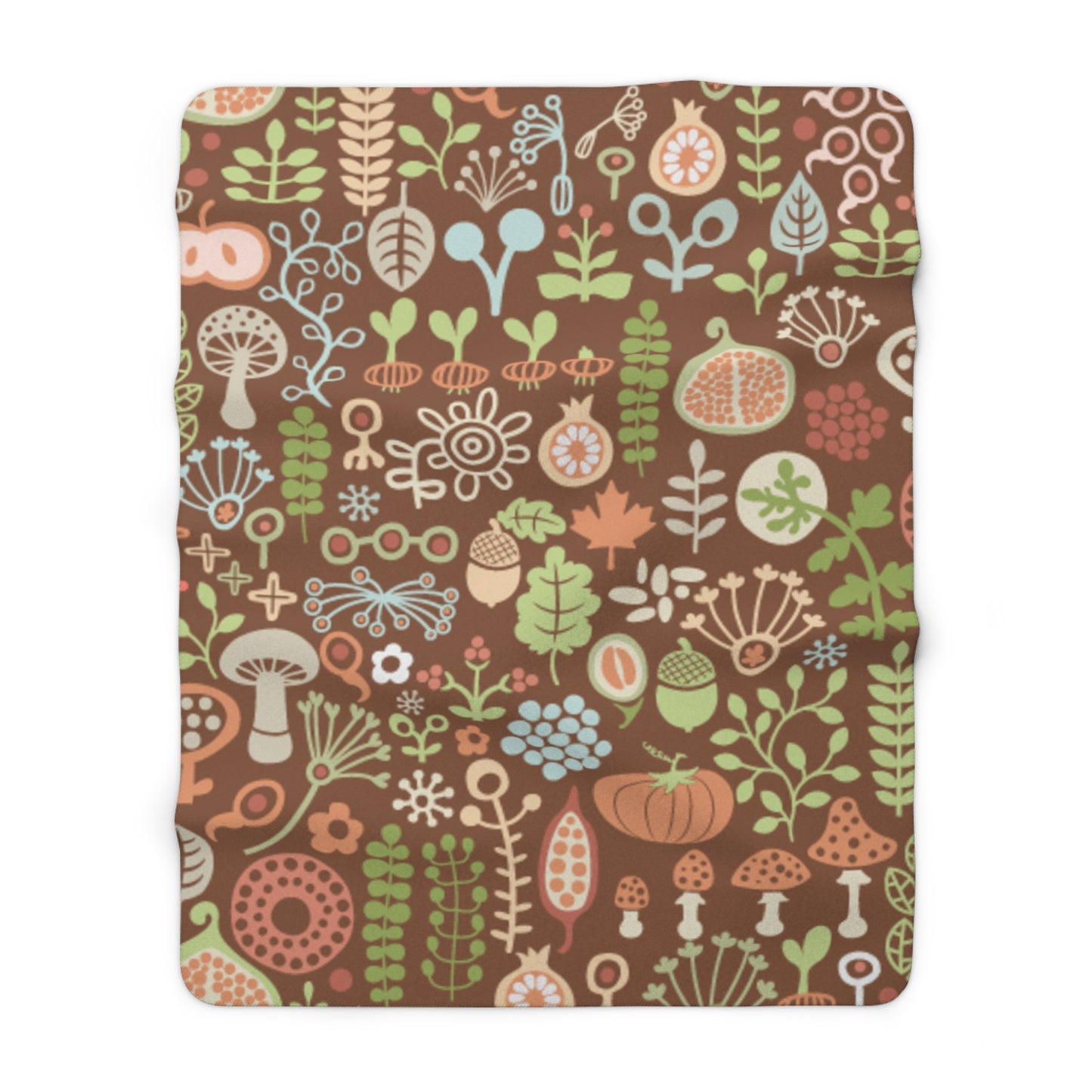 Autumn Mushroom Sherpa Blanket — Cozy Woodland Fleece Throw