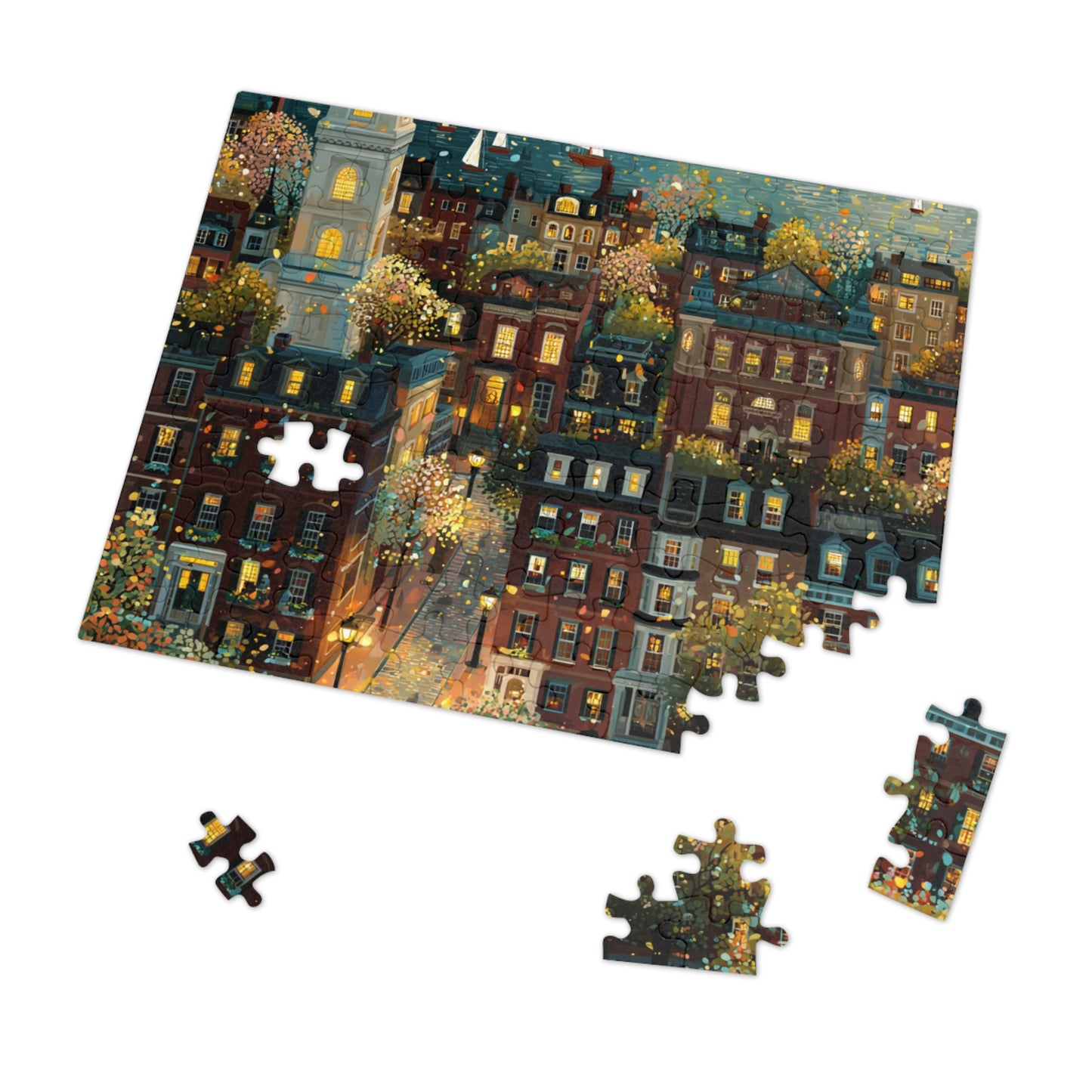 Whimsical Boston Puzzle – A Magical New England Adventure Jigsaw Puzzle with Tin