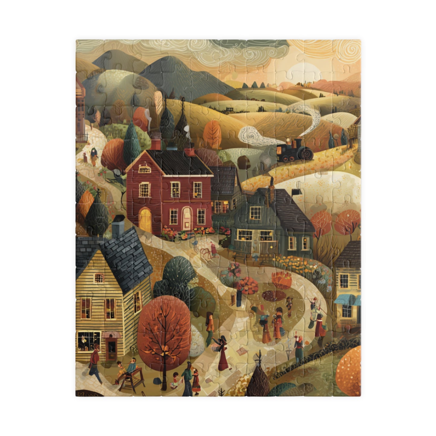 Golden Harvest Lane Puzzle | Cozy Autumn Village Scene | Fall Countryside Jigsaw Gift | Jazz N’ Coffee Puzzles