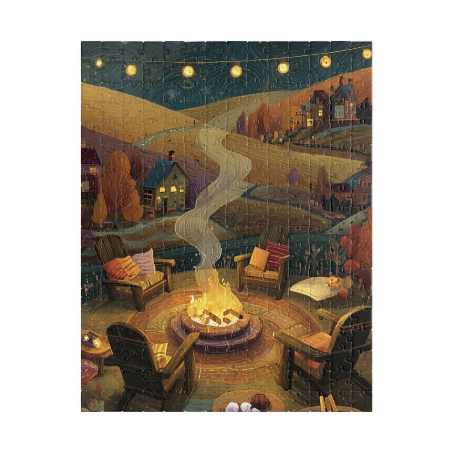Cozy Countryside Evening Puzzle – Rustic Campfire Scene, Perfect Gift for Puzzle Lovers