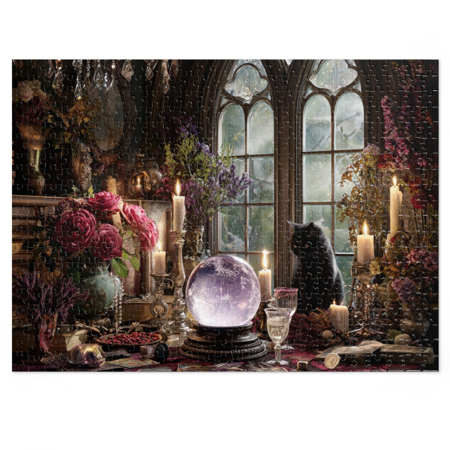 Witchs Enchanted Chamber Puzzle with a Black Cat, Crystal Ball & Tarot Magic with a Gift Tin, Halloween Activity
