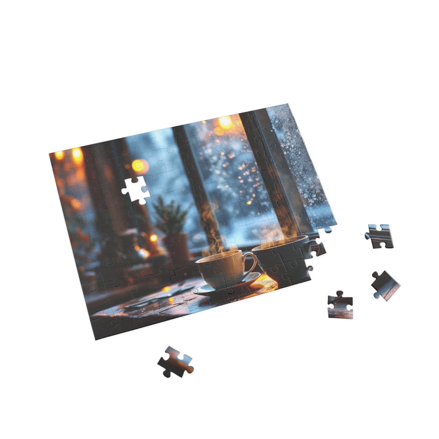 Cozy Winter Coffee Puzzle – Steaming Cups & Snowy Window Views, Perfect Holiday & Family Gift