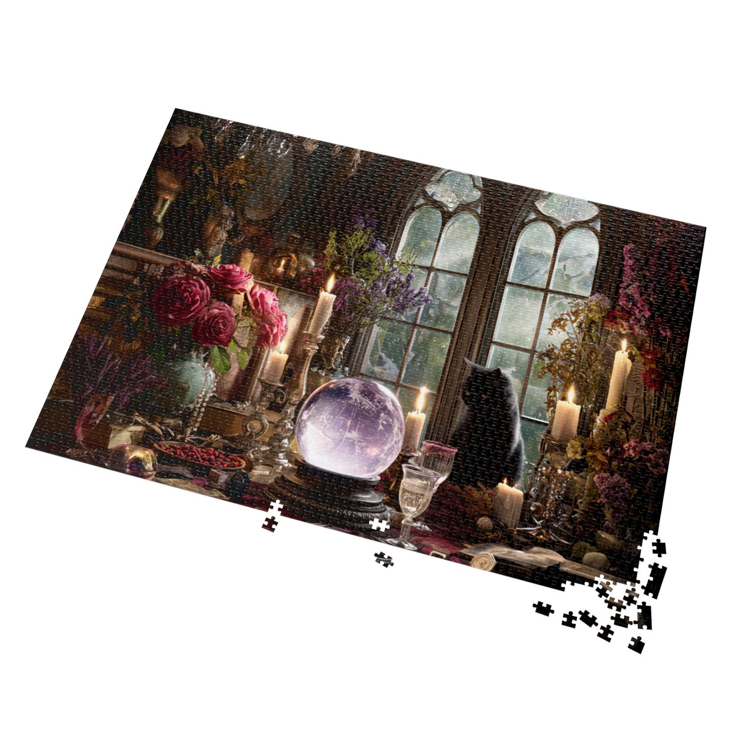 Witchs Enchanted Chamber Puzzle with a Black Cat, Crystal Ball & Tarot Magic with a Gift Tin, Halloween Activity