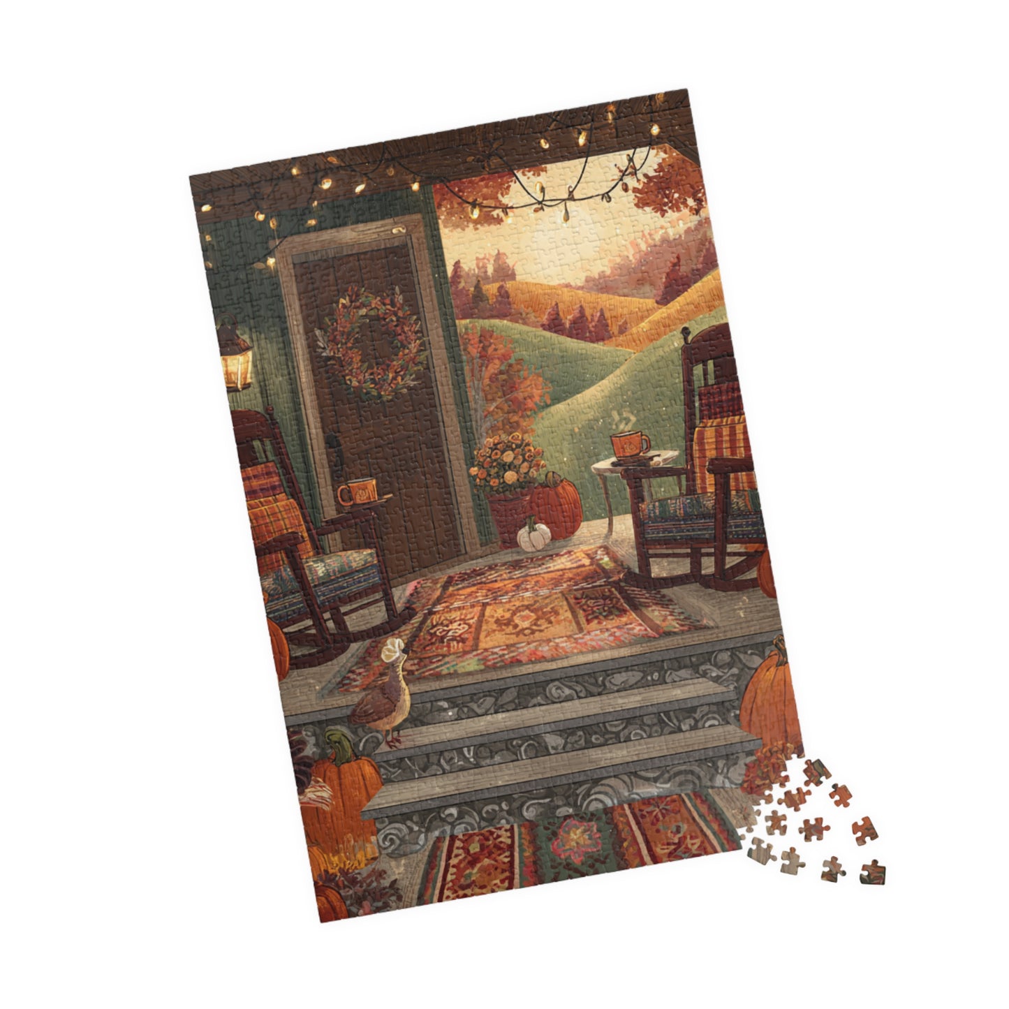 Country Home Autumn Porch Puzzle — Cozy Fall 110/252/520/1014-Piece Jigsaw