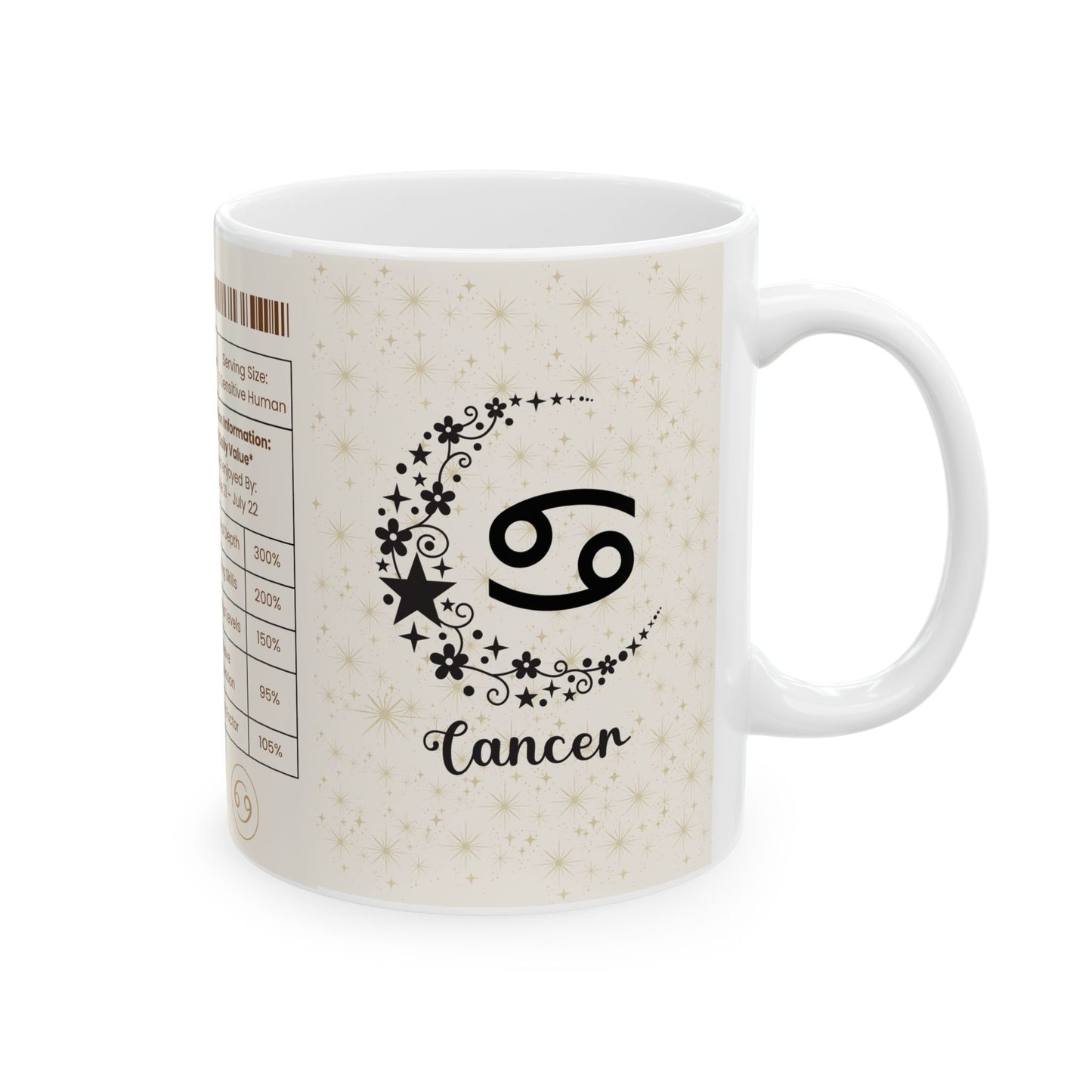 Cancer Nutrition Facts Mug, Funny Astrology Gift, Zodiac Ceramic Mug 11oz & 15oz, Birthday Gift for Cancer, Astrology Lover Gift