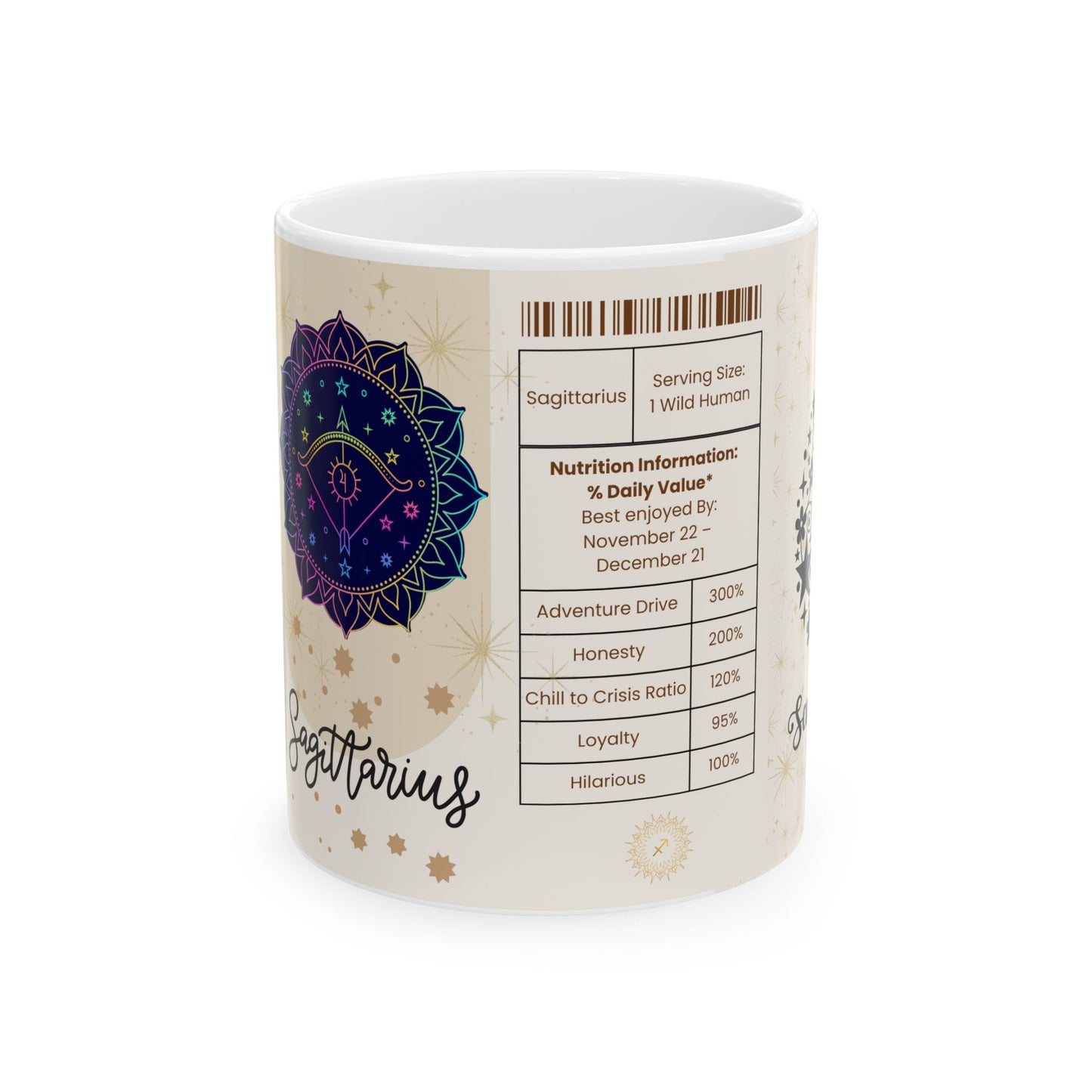 Sagittarius Nutrition Facts Mug, Funny Astrology Gift, Zodiac Ceramic Mug 11oz & 15oz, Birthday Gift for Sagittarius, Astrology Lover Gift