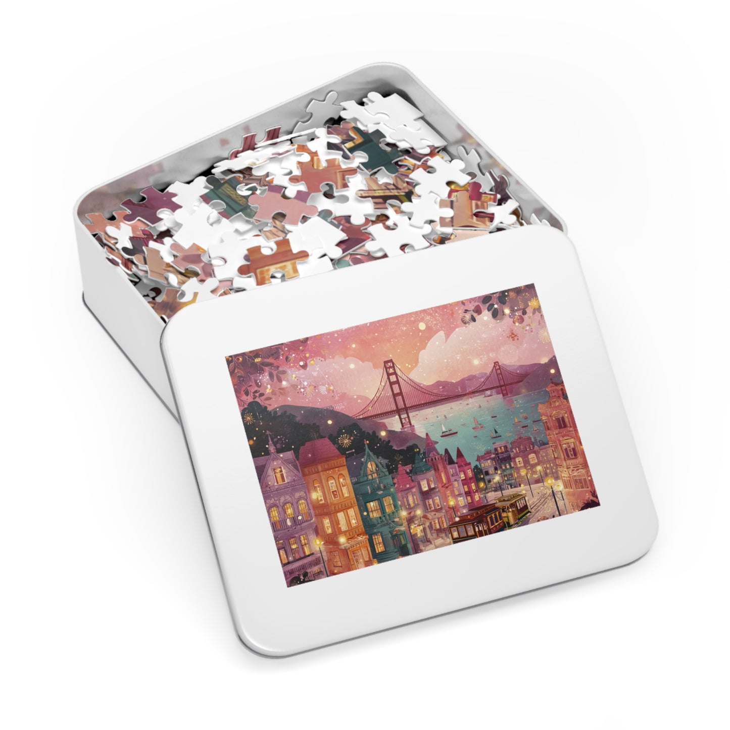 San Francisco by the Bay Puzzle – A Whimsical Cityscape-Jigsaw Puzzle with Tin