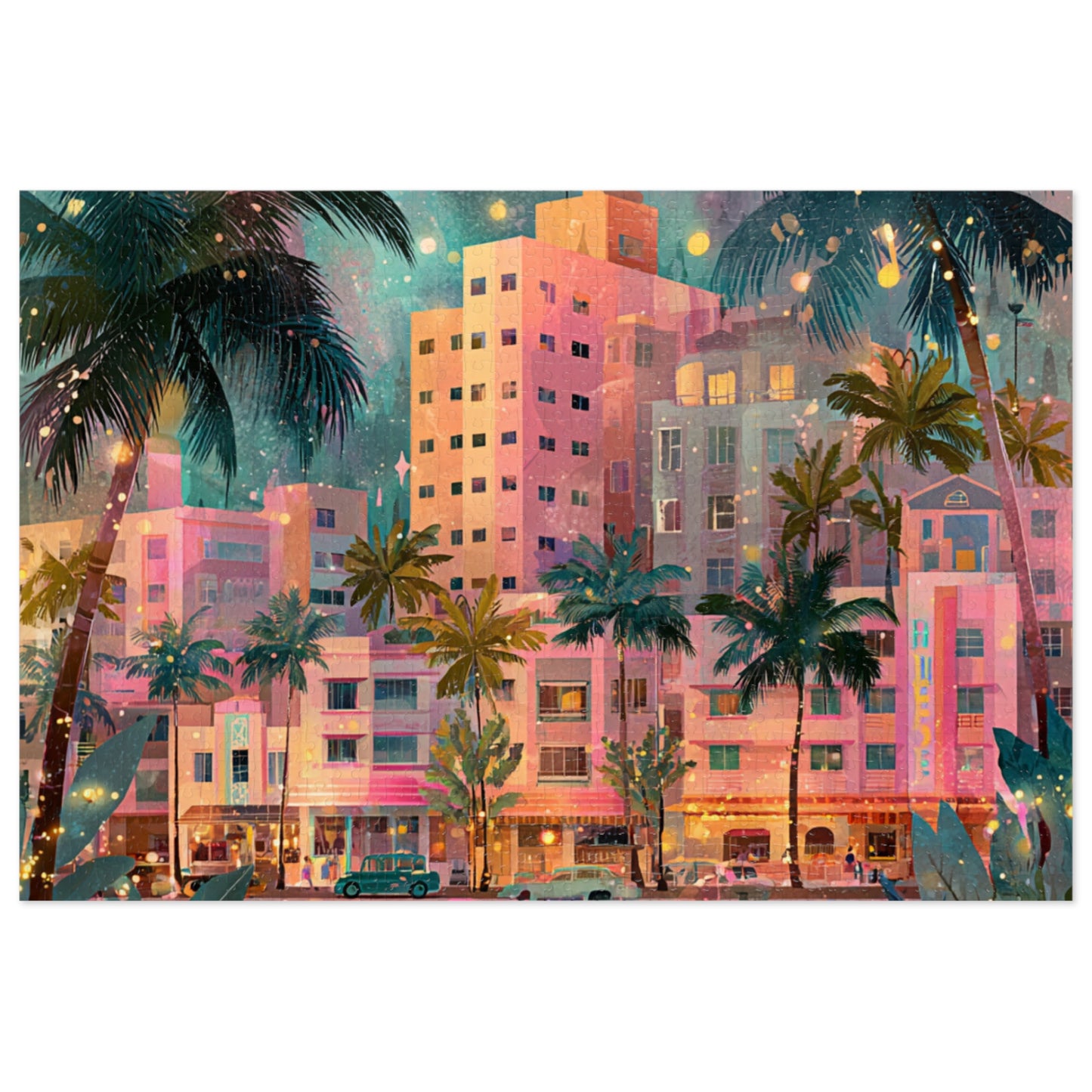 Whimsical Pastel Miami Puzzle – A Dreamy Tropical Escape-Jigsaw Puzzle with Tin