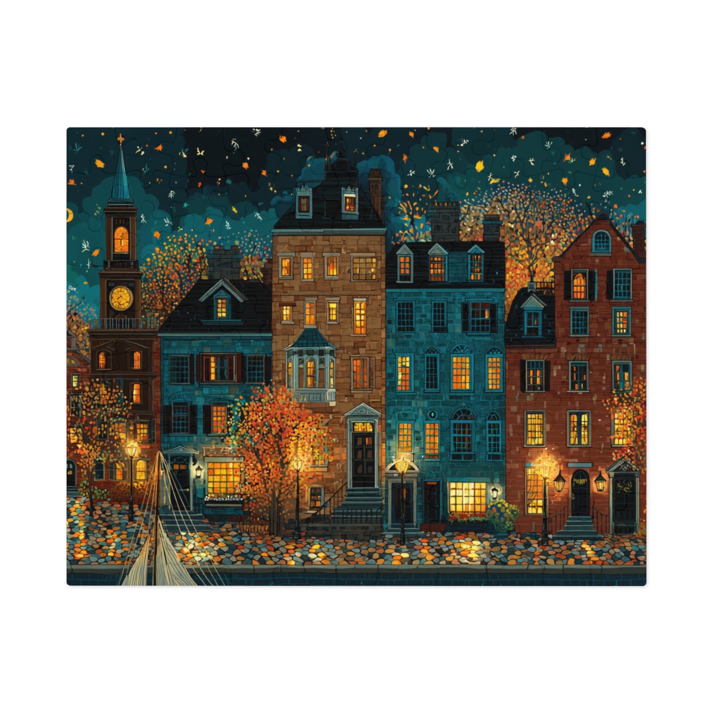 Whimsical Pennsylvania Fall Neighborhood Puzzle – A Cozy Autumn Escape Jigsaw Puzzle with Tin