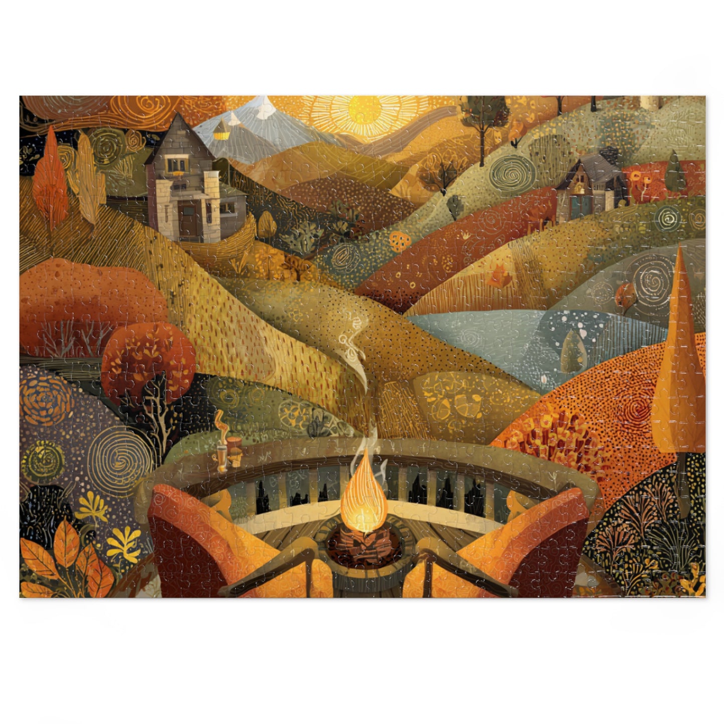 Autumn Fireside Puzzle — 500-Piece Scenic Jigsaw with Tin