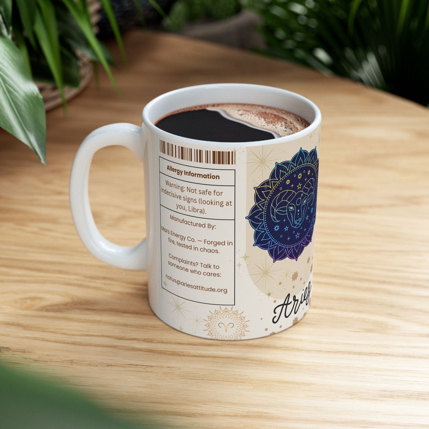 Aries Nutrition Facts Mug, Funny Astrology Gift for Aries Lovers, Horoscope Coffee Cup, Aries Birthday Gift, 11oz 15oz Mugs