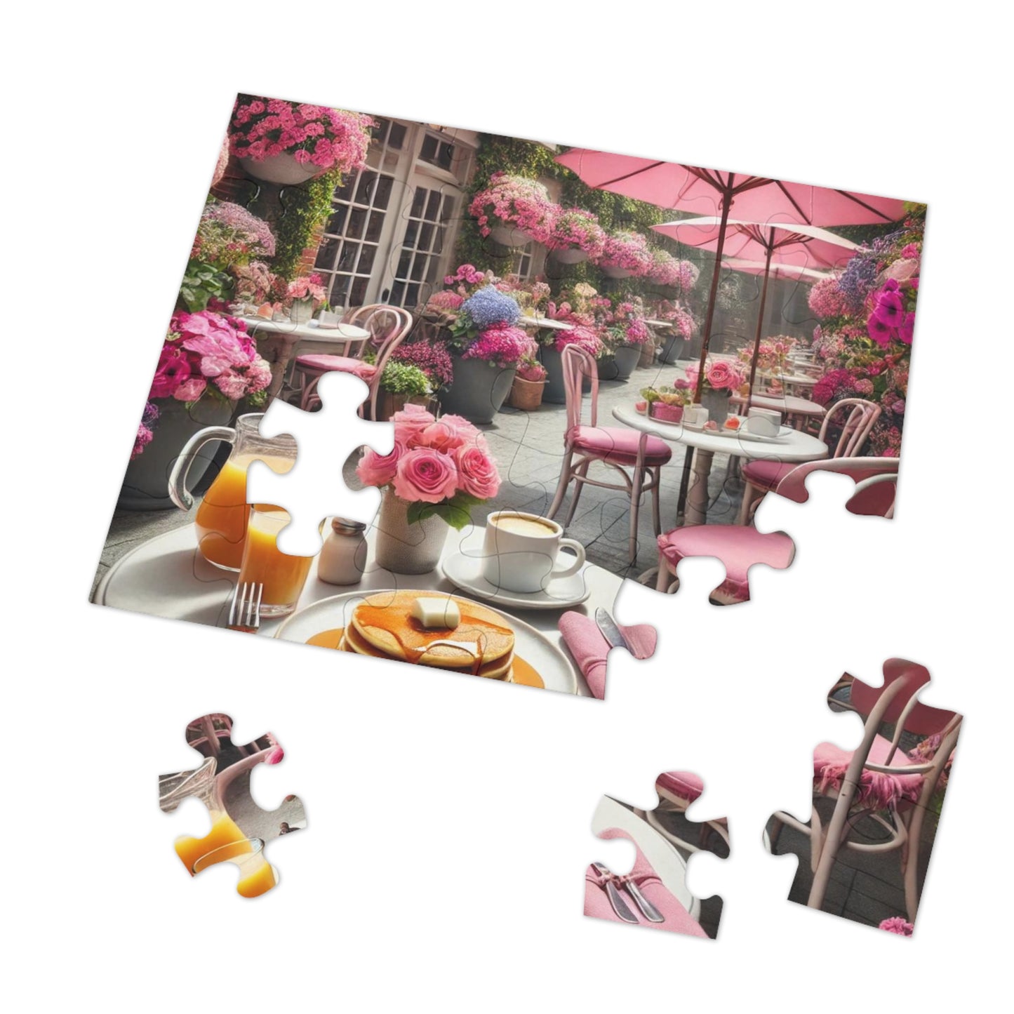 Blooming Café Bliss: Pancakes In Paradise- Jigsaw Puzzle
