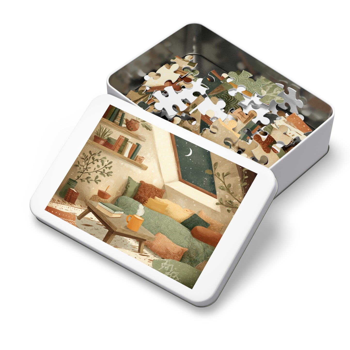 Cozy Night In Jigsaw Puzzle with Tin — 500‑Piece Reading Nook Puzzle