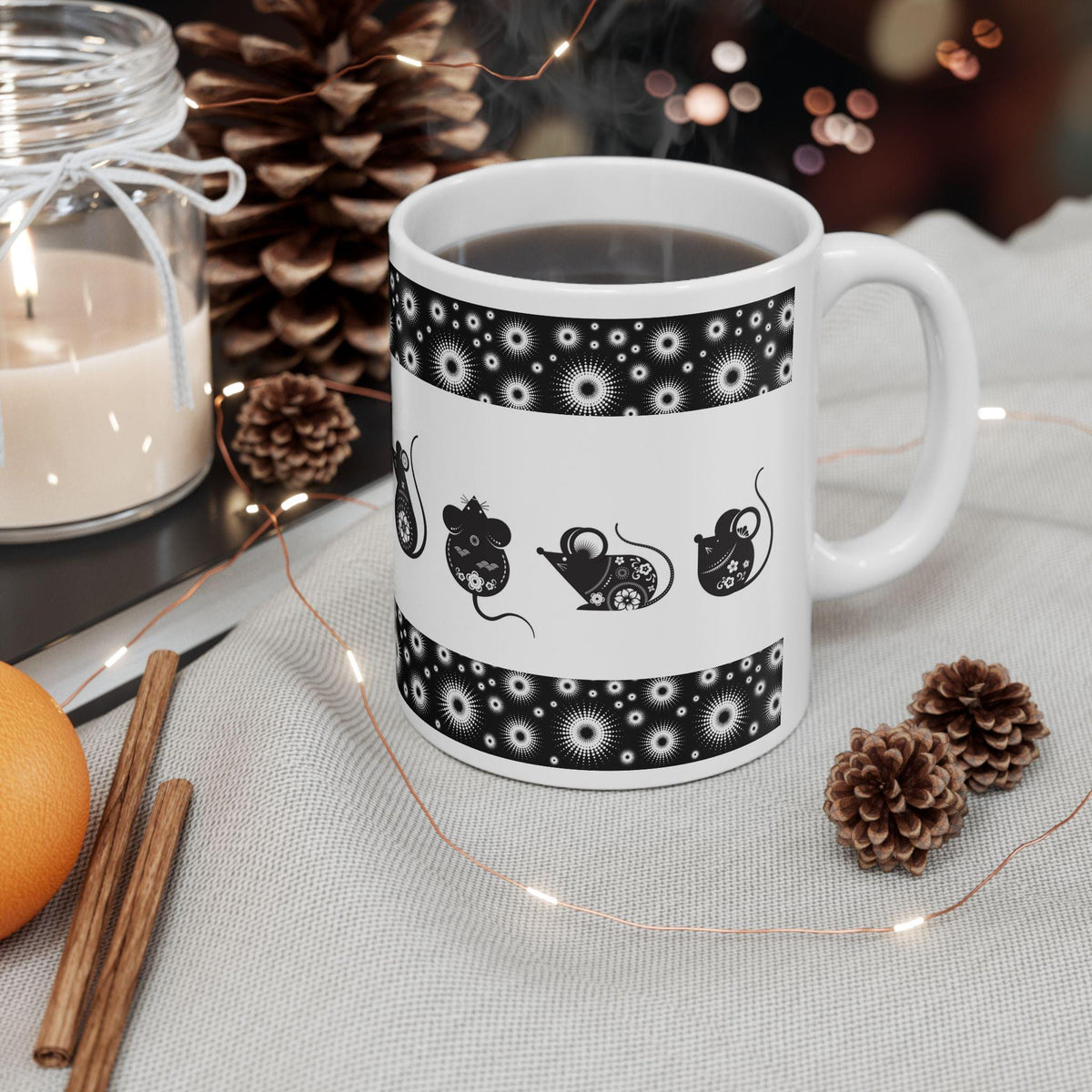 Whimsical Mouse Moments Ceramic Mug, Gift for Animal and Mouse Lovers, Perfect for Birthdays, 11oz and 15 oz Mugs