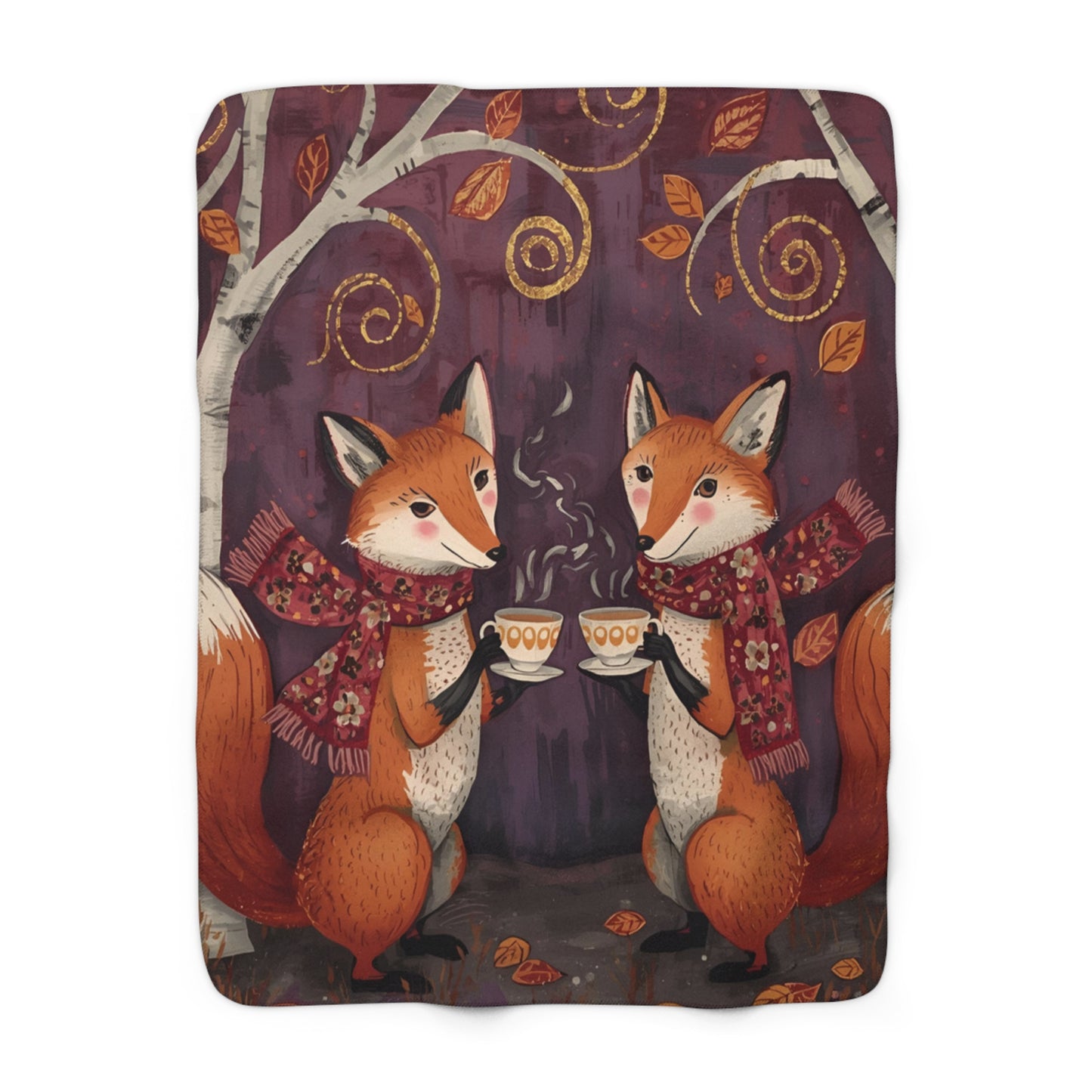 Whimsical Fox Tea Party Sherpa Fleece Blanket | Cozy Woodland Throw | Soft Plush Blanket Gift | Cute Animal Blanket