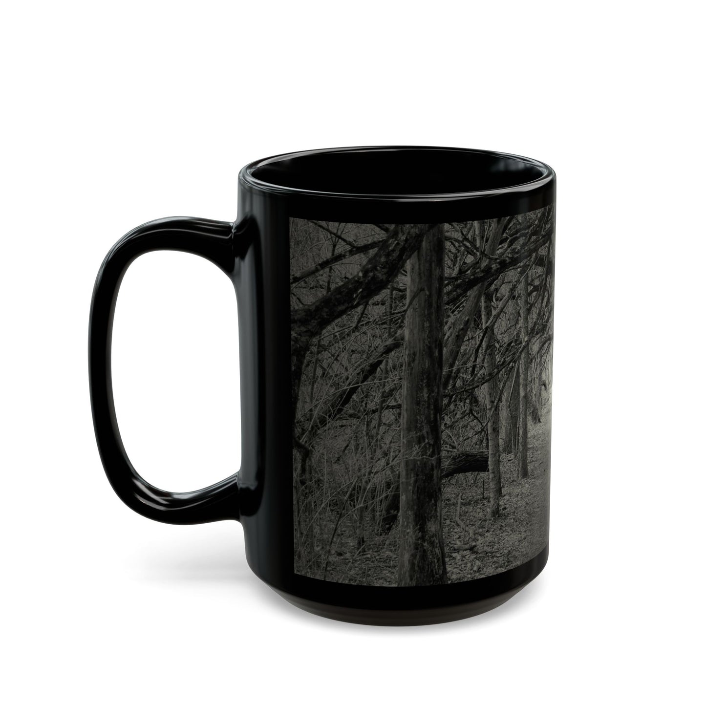 Enchanted Forest Black Mug, Magical Woods Ceramic Coffee Cup, Mysterious Forest Tea Mug, Cozy Forest Drinkware, Forest Lover Gift, Microwave