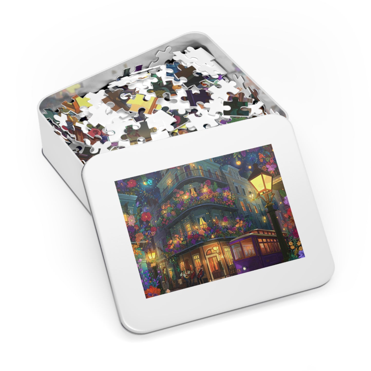 Whimsical Floral New Orleans Puzzle – A Colorful French Quarter Adventure Jigsaw Puzzle with Tin