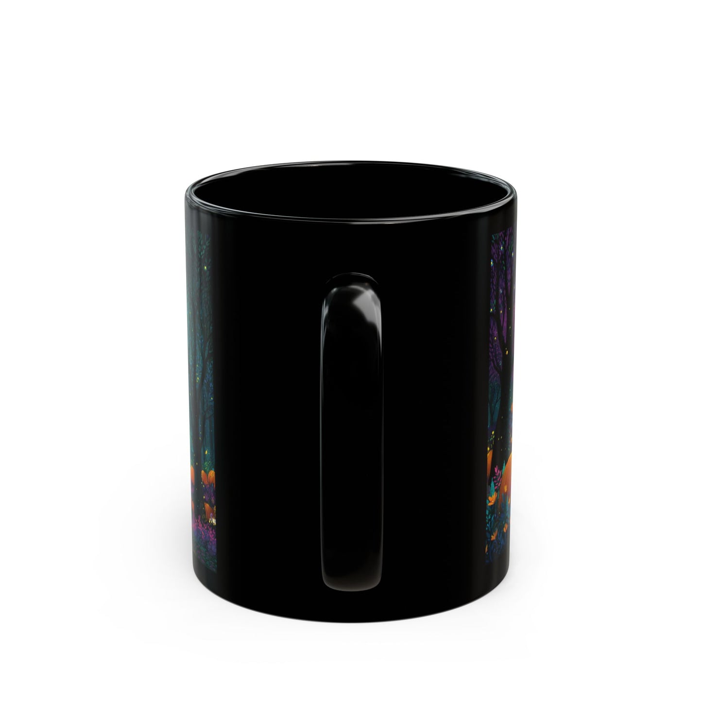 Black Mug with Enchanted Magical Forest, Halloween Coffee Cup, Spooky Autumn Drinkware, 11oz and 15oz