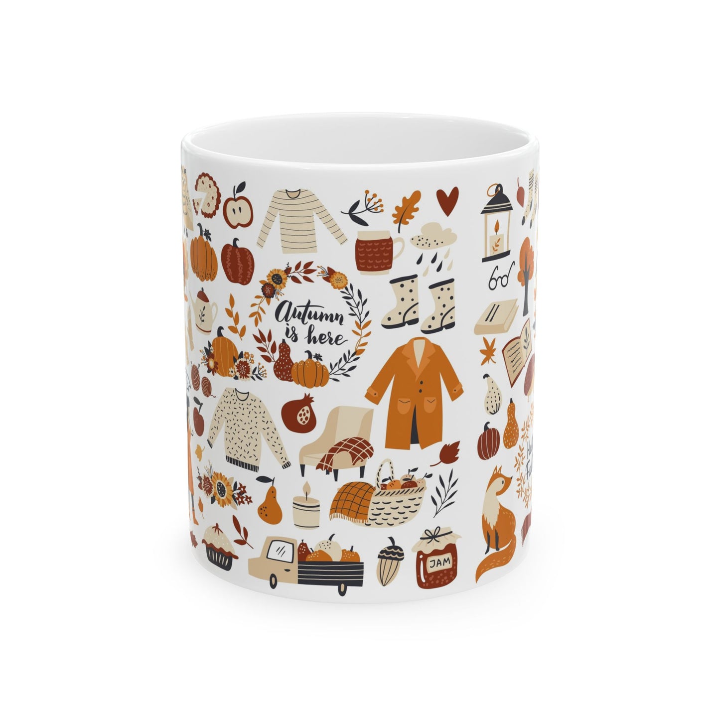 Cozy Autumn Ceramic Mug, Fall Coffee Cup, Pumpkin Spice Gift, Seasonal Kitchen Decor, Cute Fox Design, Perfect For Fall Celebrations