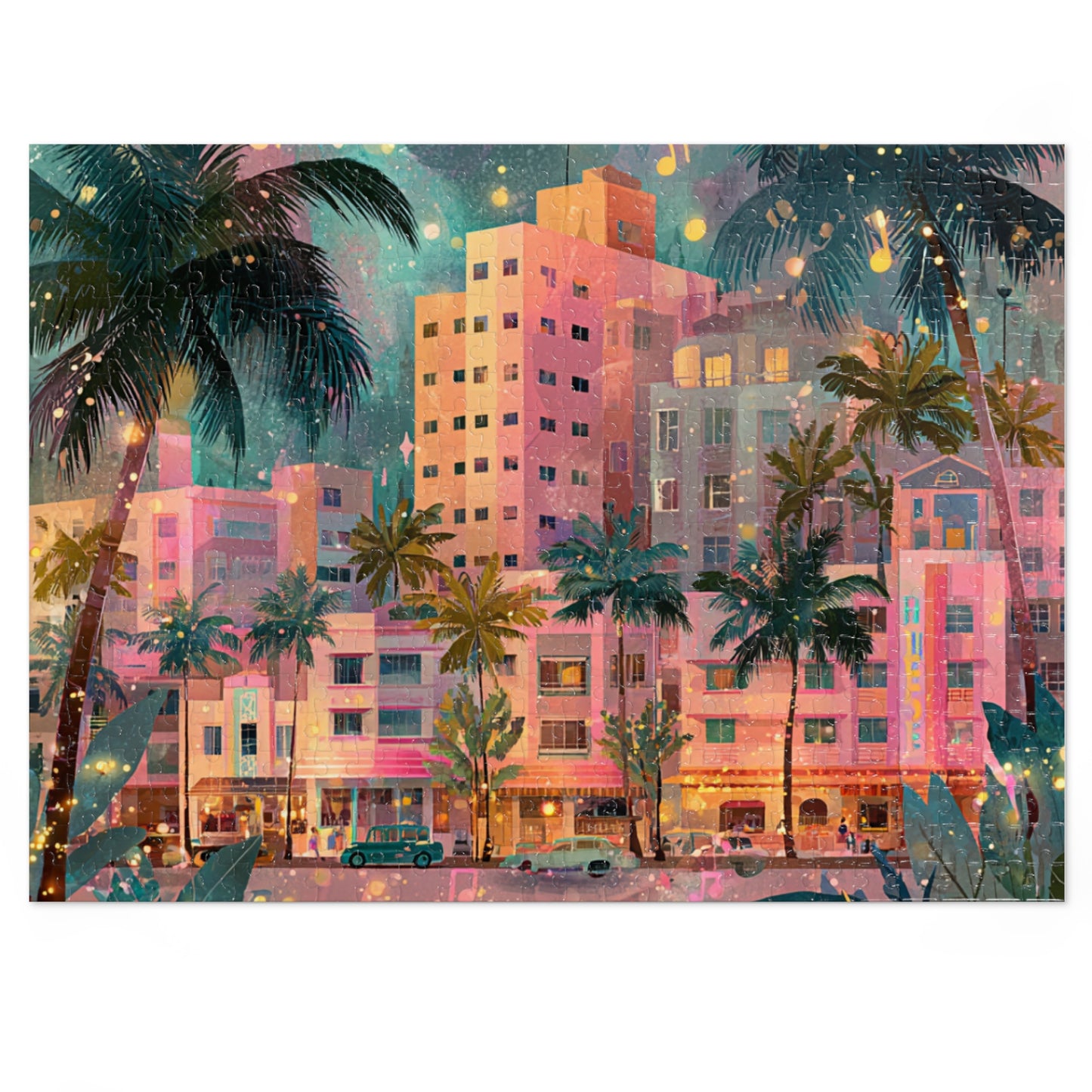Whimsical Pastel Miami Puzzle – A Dreamy Tropical Escape-Jigsaw Puzzle with Tin