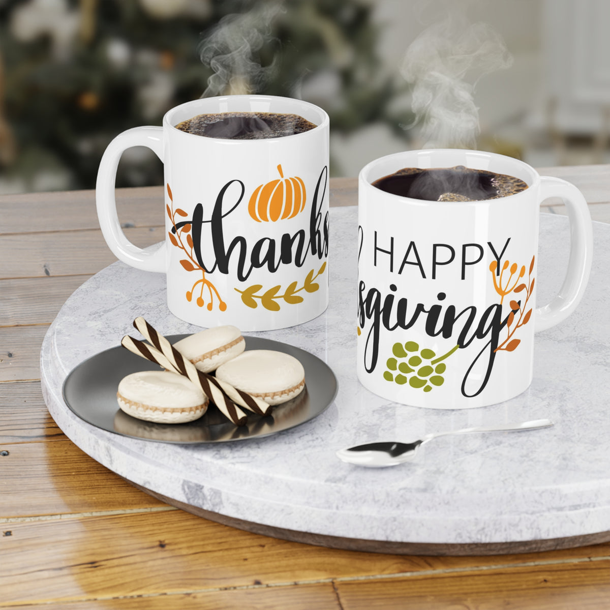 Happy Thanksgiving Ceramic Mug, Seasonal Coffee Cup, Fall Decor, Holiday Gift, Autumn Mug