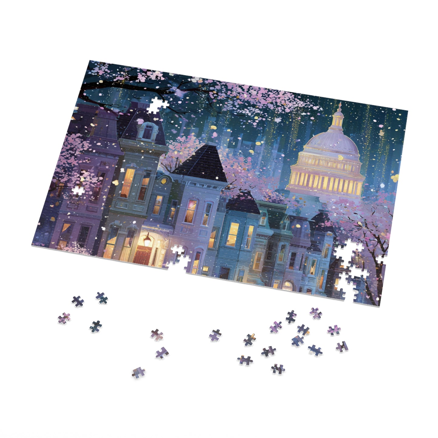 Whimsical Washington DC Cherry Blossom Puzzle – A Magical Springtime in the Nation’s Capital-Jigsaw Puzzle with Tin