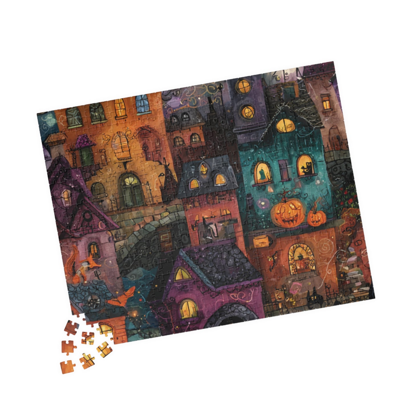 Spookington Village Puzzle Collection, Whimsical & Spooky Halloween Town Jigsaw for Family Fun, Spooky Atmosphere, Halloween Puzzle Gift