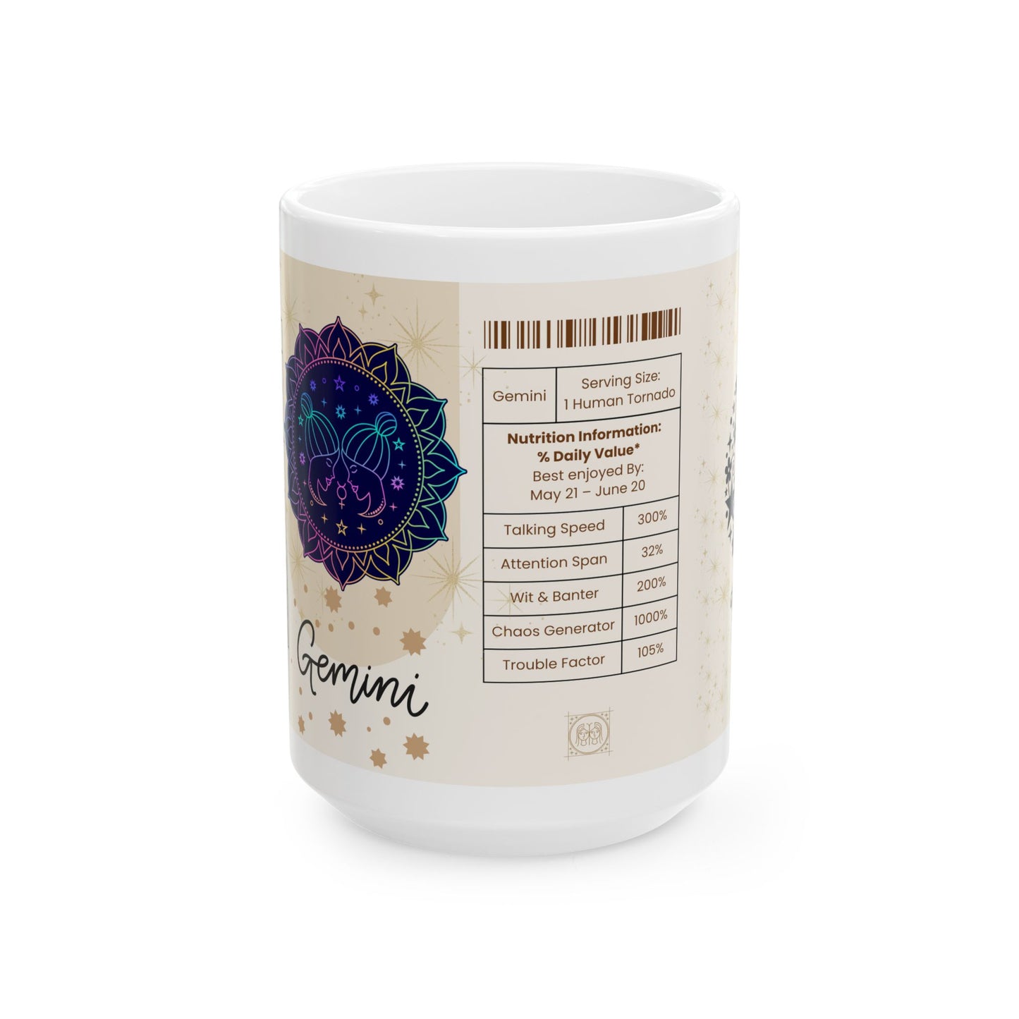 Gemini Nutrition Facts Mug, Funny Astrology Gift, Zodiac Ceramic Mug 11oz & 15oz, Birthday Gift for Gemini, Astrology Lover Gift