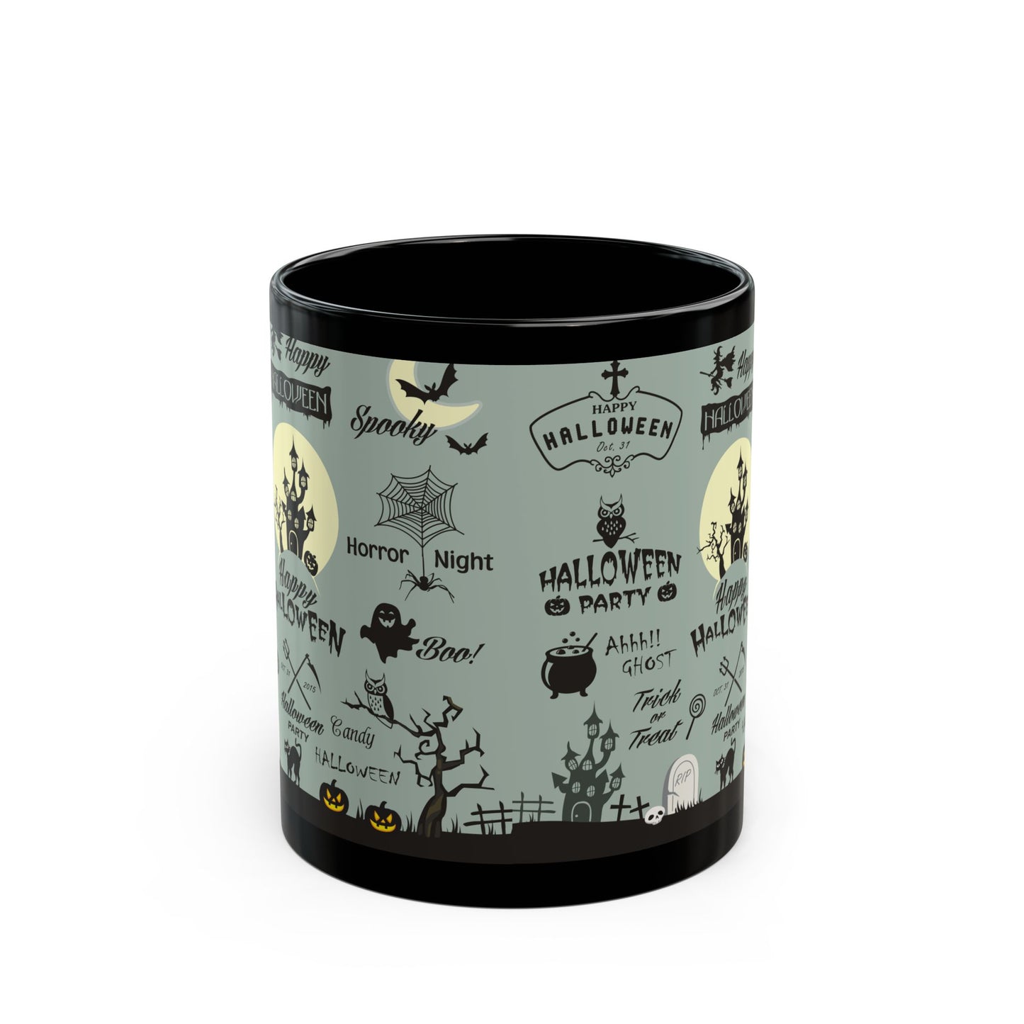 Halloween-Themed Black Mug, Spooky Coffee Cup, Ideal for Halloween Parties, Boo Lover Gift, Autumn Decor