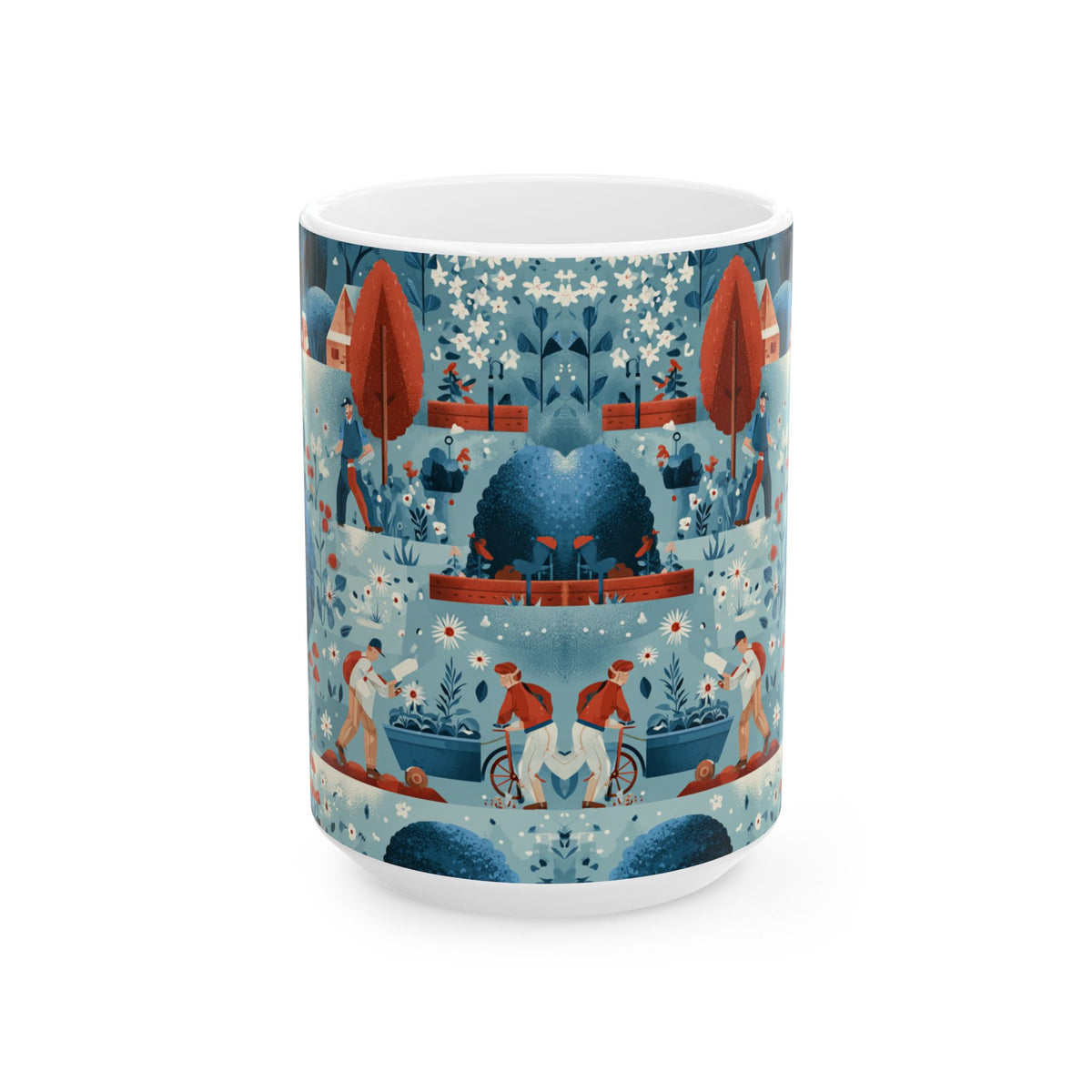 Whimsical Patriotic Mug, Red White and Blue Coffee Cup, Labor Day Gift, 11oz and 15oz Ceramic Mug
