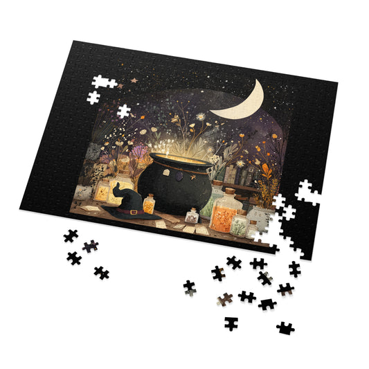 Witchs Magical Cauldron Puzzle with Tin, Bubbling Brews, Enchanted Ingredients & Spellbound Fun, Halloween Puzzle, Witch-Themed Gift