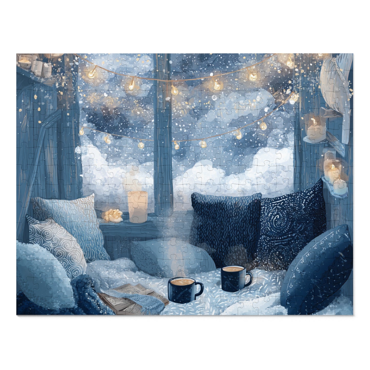 Snowy Window Glow Cozy Winter Night Hygge Jigsaw for Relaxing Evenings & Holiday Gifts