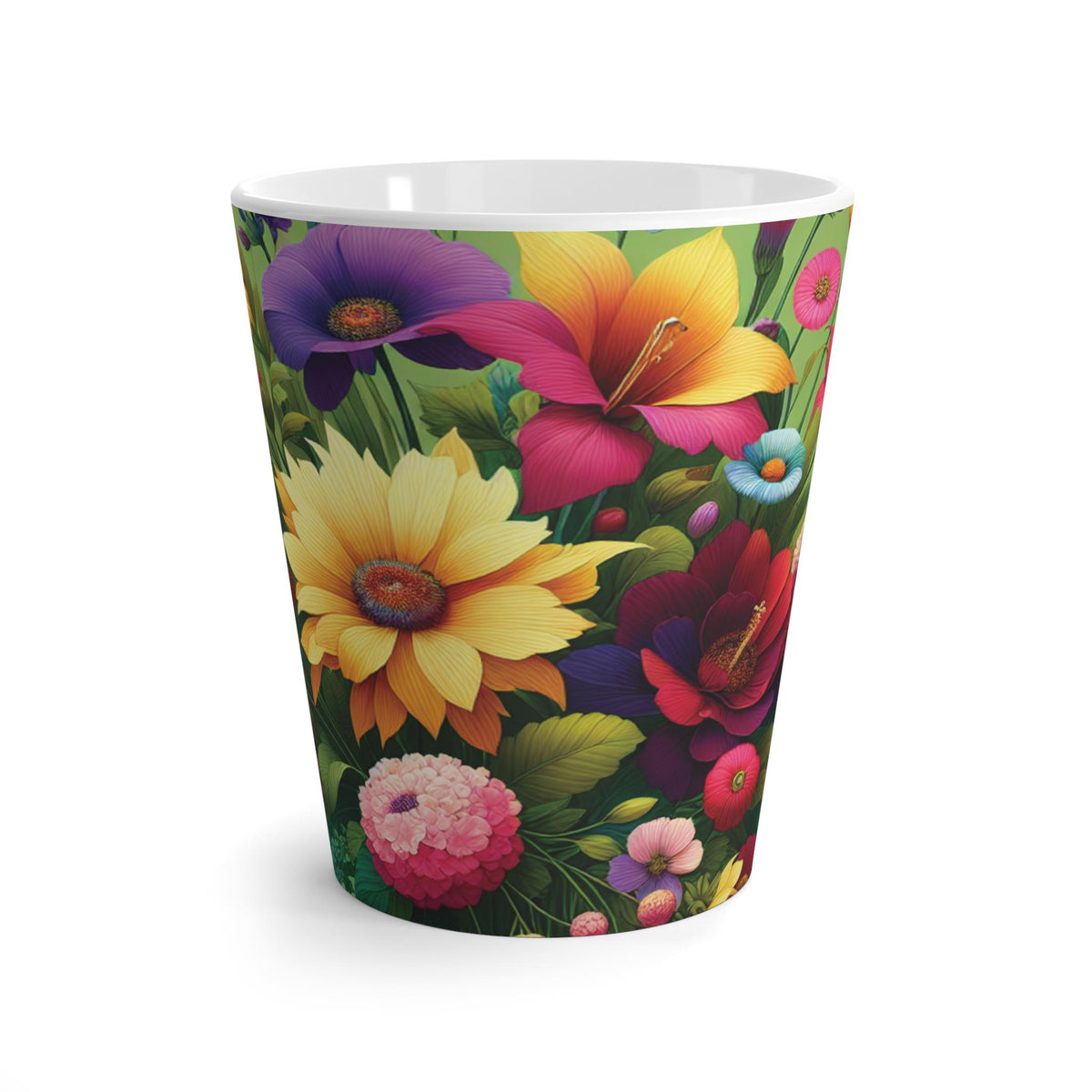 Floral Latte Mug, Bright Colorful 12 oz Coffee Cup with Pink, Yellow, Gift for Flower Lovers, Gift for Coffee Lovers, 12 oz Mug
