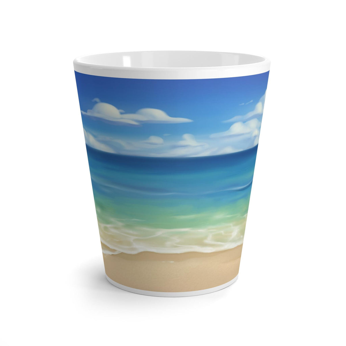 Beach Vibes Latte Mug,  12oz Coastal Ceramic Coffee Cup, Summer Ocean Gift for Latte Lovers